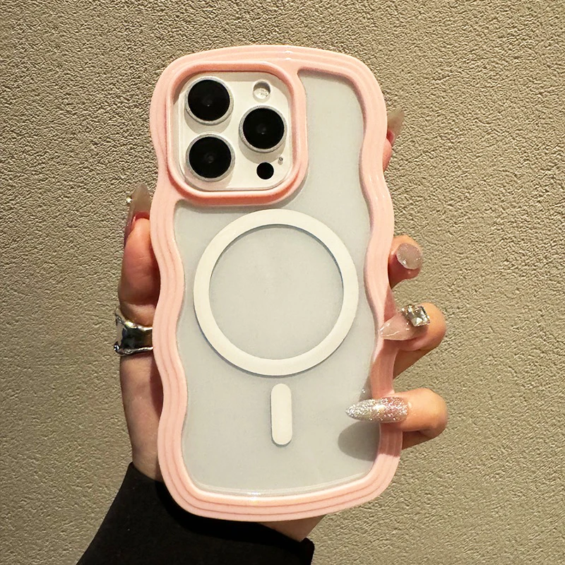 2 in 1 Wavy Frame Phone Case For iPhone 15 Pro Max 17 Air 16 14 13 11 12 Magnetic Wireless Charge Shockproof Back Cover