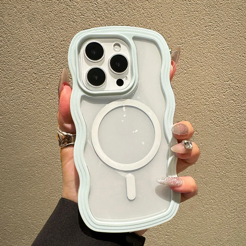 2 in 1 Wavy Frame Phone Case For iPhone 15 Pro Max 17 Air 16 14 13 11 12 Magnetic Wireless Charge Shockproof Back Cover