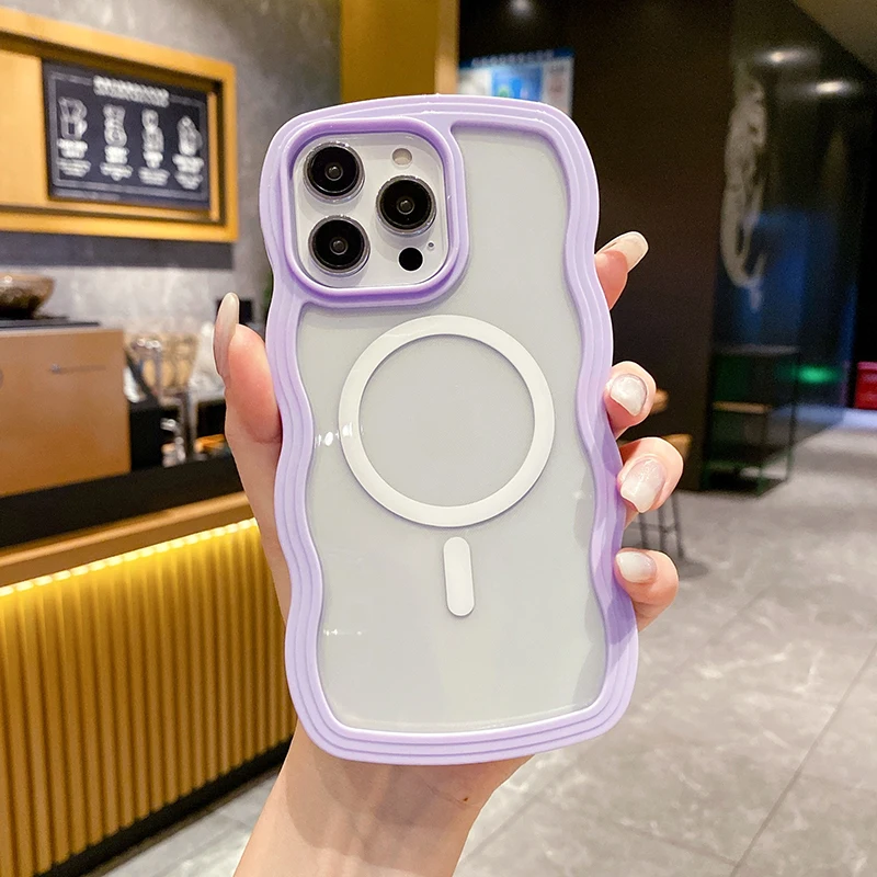 2 in 1 Wavy Frame Phone Case For iPhone 15 Pro Max 17 Air 16 14 13 11 12 Magnetic Wireless Charge Shockproof Back Cover