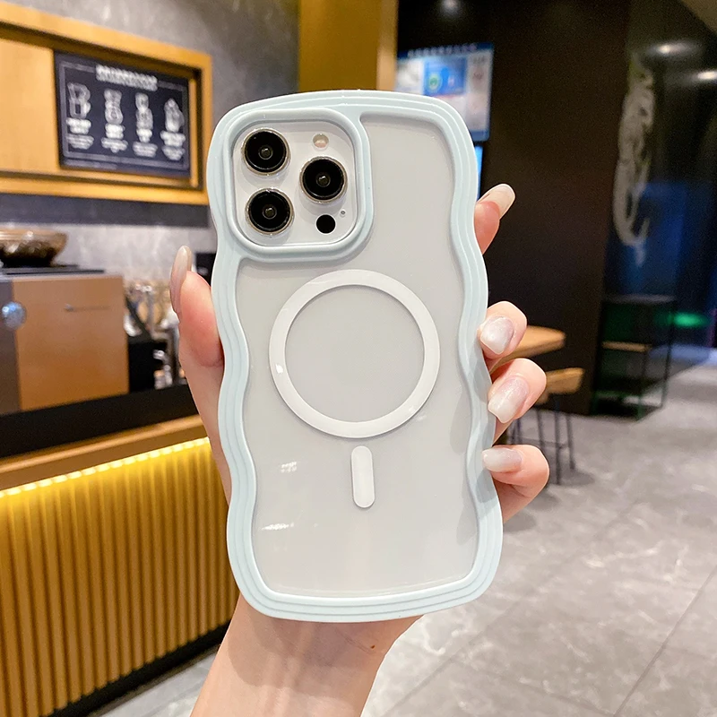 2 in 1 Wavy Frame Phone Case For iPhone 15 Pro Max 17 Air 16 14 13 11 12 Magnetic Wireless Charge Shockproof Back Cover