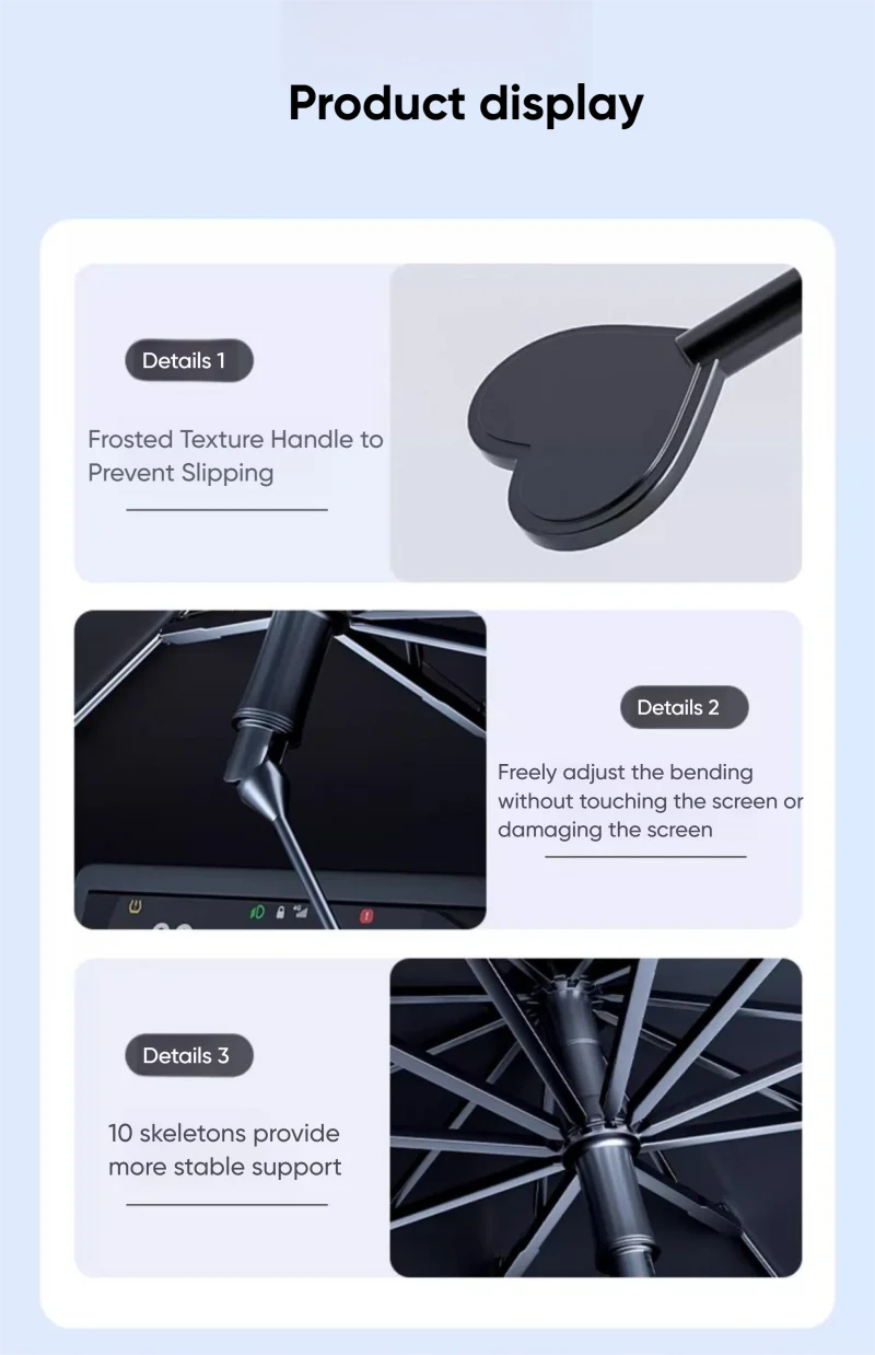 Car Windshield Sunshade Umbrella With 360 ° Rotation Flexible Handle Front Window Sunshade UV Protection Heat Insulation
