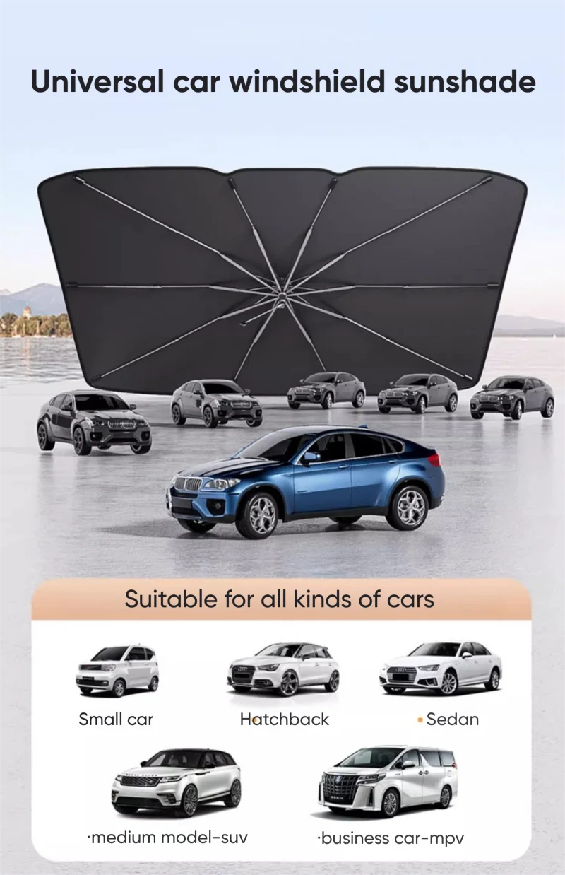 Car Windshield Sunshade Umbrella With 360 ° Rotation Flexible Handle Front Window Sunshade UV Protection Heat Insulation