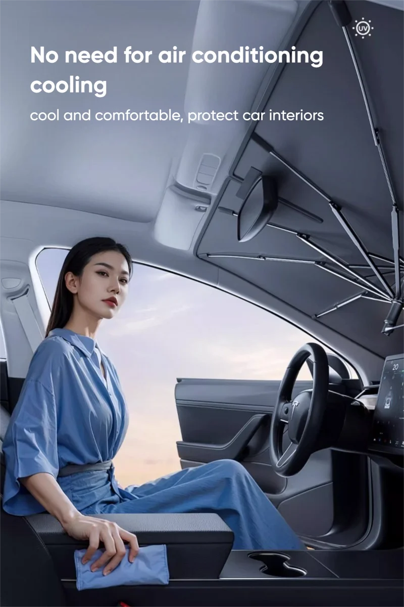 Car Windshield Sunshade Umbrella With 360 ° Rotation Flexible Handle Front Window Sunshade UV Protection Heat Insulation