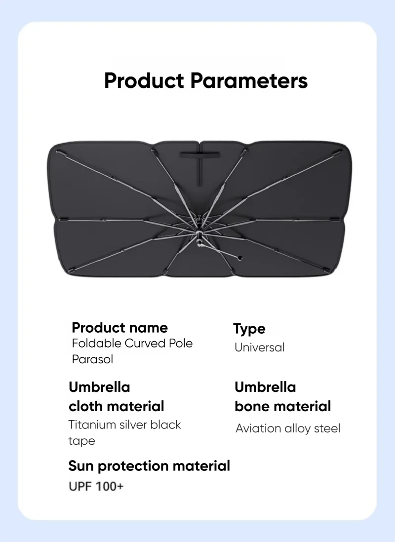Car Windshield Sunshade Umbrella With 360 ° Rotation Flexible Handle Front Window Sunshade UV Protection Heat Insulation