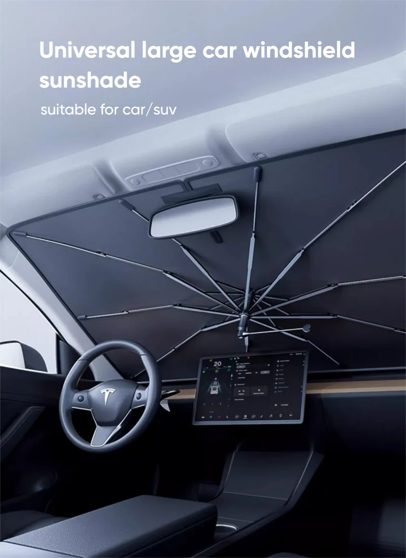 Car Windshield Sunshade Umbrella With 360 ° Rotation Flexible Handle Front Window Sunshade UV Protection Heat Insulation