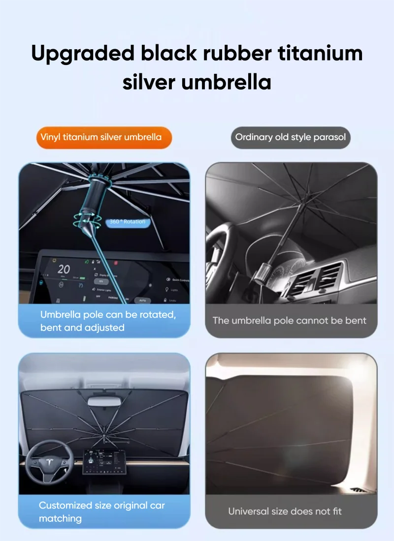 Car Windshield Sunshade Umbrella With 360 ° Rotation Flexible Handle Front Window Sunshade UV Protection Heat Insulation