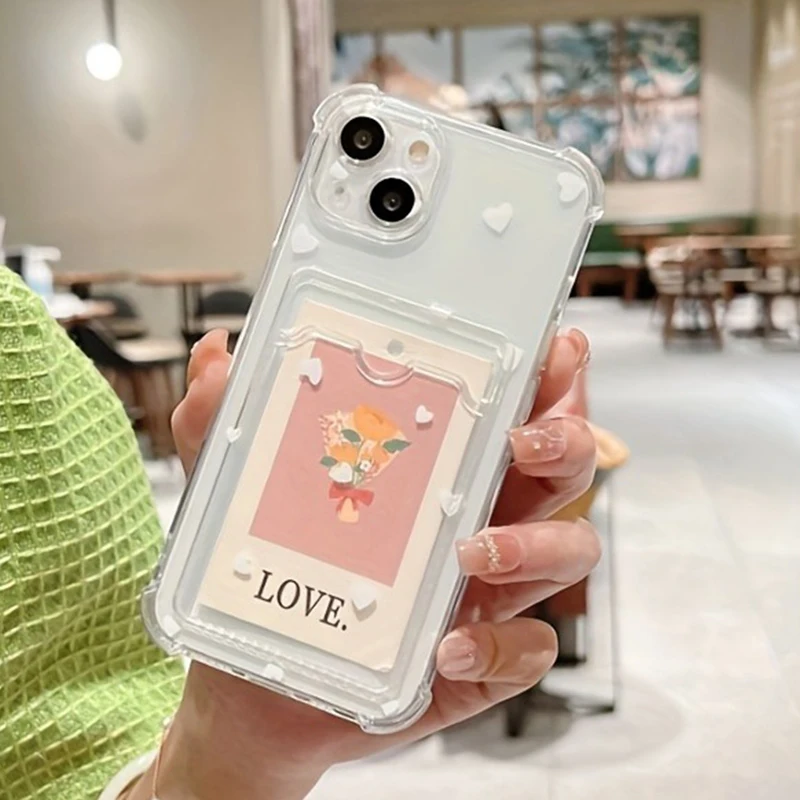 Retro Style Elegant Heart Design Phone Case For iPhone 17 16 Pro Max Cases iPhone 15 14 13 12 11 XS X 7 8 Plus Card Holder Cover