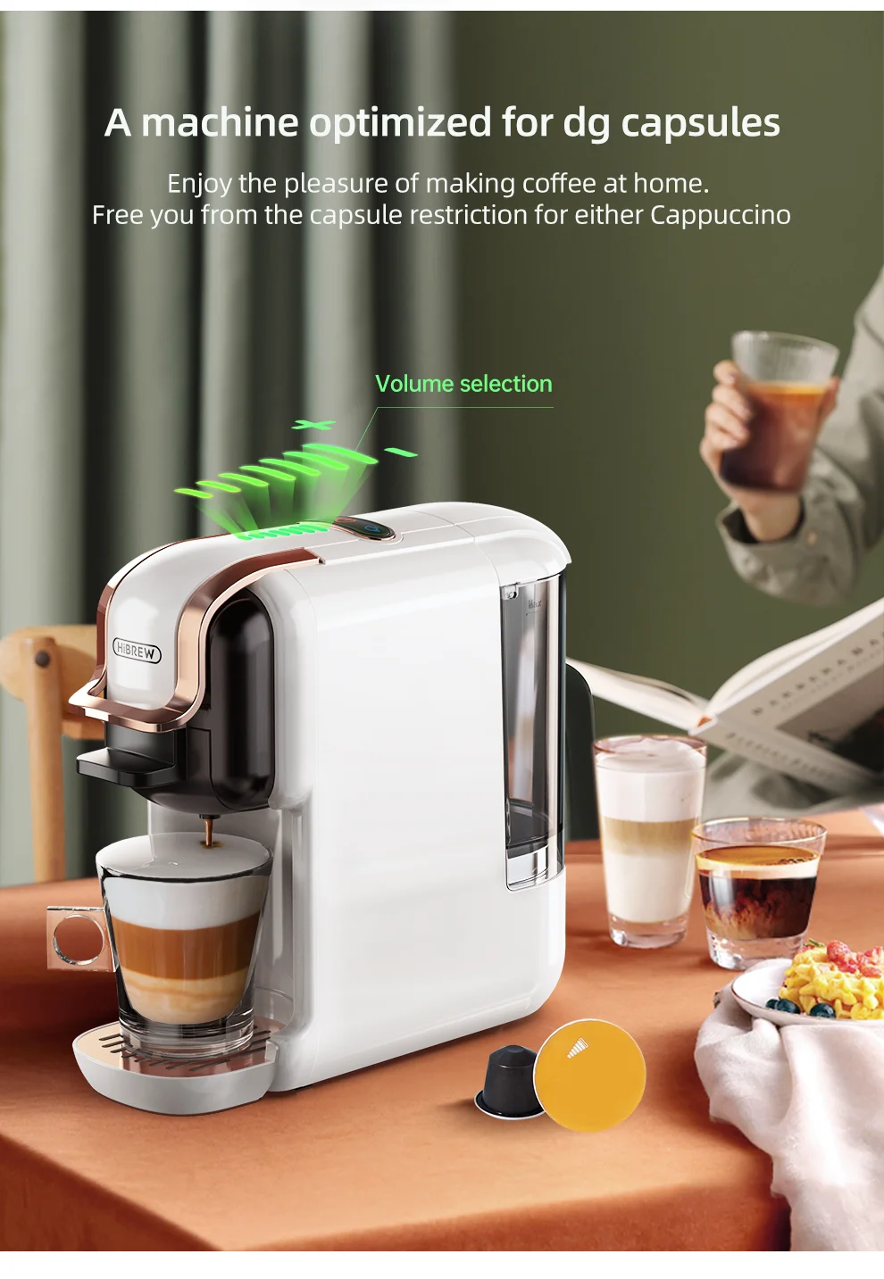 HiBREW Multiple Capsule Coffee Machine, Hot/Cold Dolce Gusto Milk Nespresso Capsule ESE Pod Ground Coffee Cafeteria 20Bar 5 in 1
