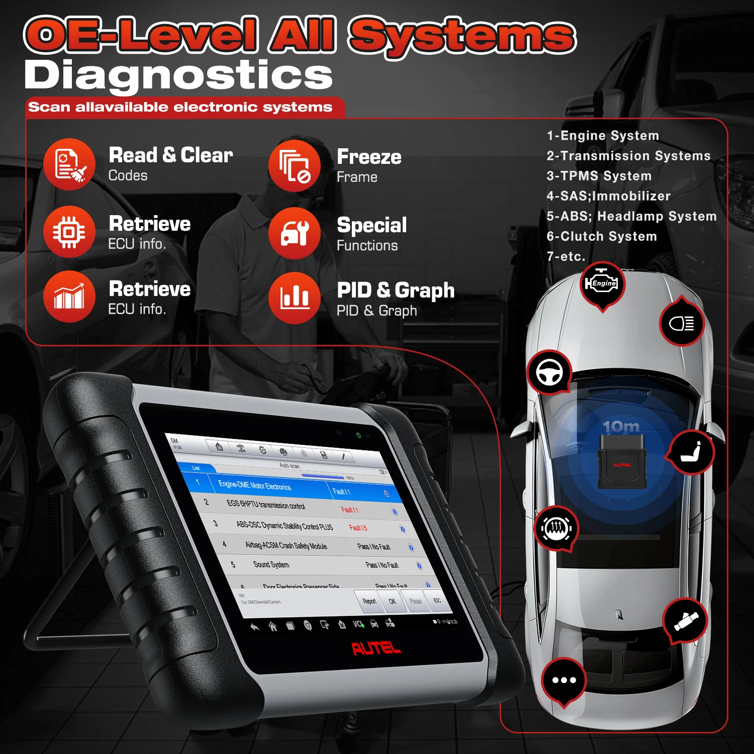 Autel MaxiCOM MK808BT PRO OBD2 Scanner Automotivo Car Diagnostic Scan Tool OBD 2 Code Reader Key Coding Active Test PK MK808S | V2.0 Bidirectional Diagnostic Tool 3000+ Active Test 28+ Reset Functions Injector Coding All Systems Scan FCA SGW OS 11