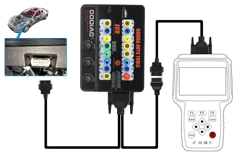 GODIAG GT100 AUTO TOOLS OBDII Break Out Box ECU Connector OBDII 16PIN Protocol Detector Breakout
