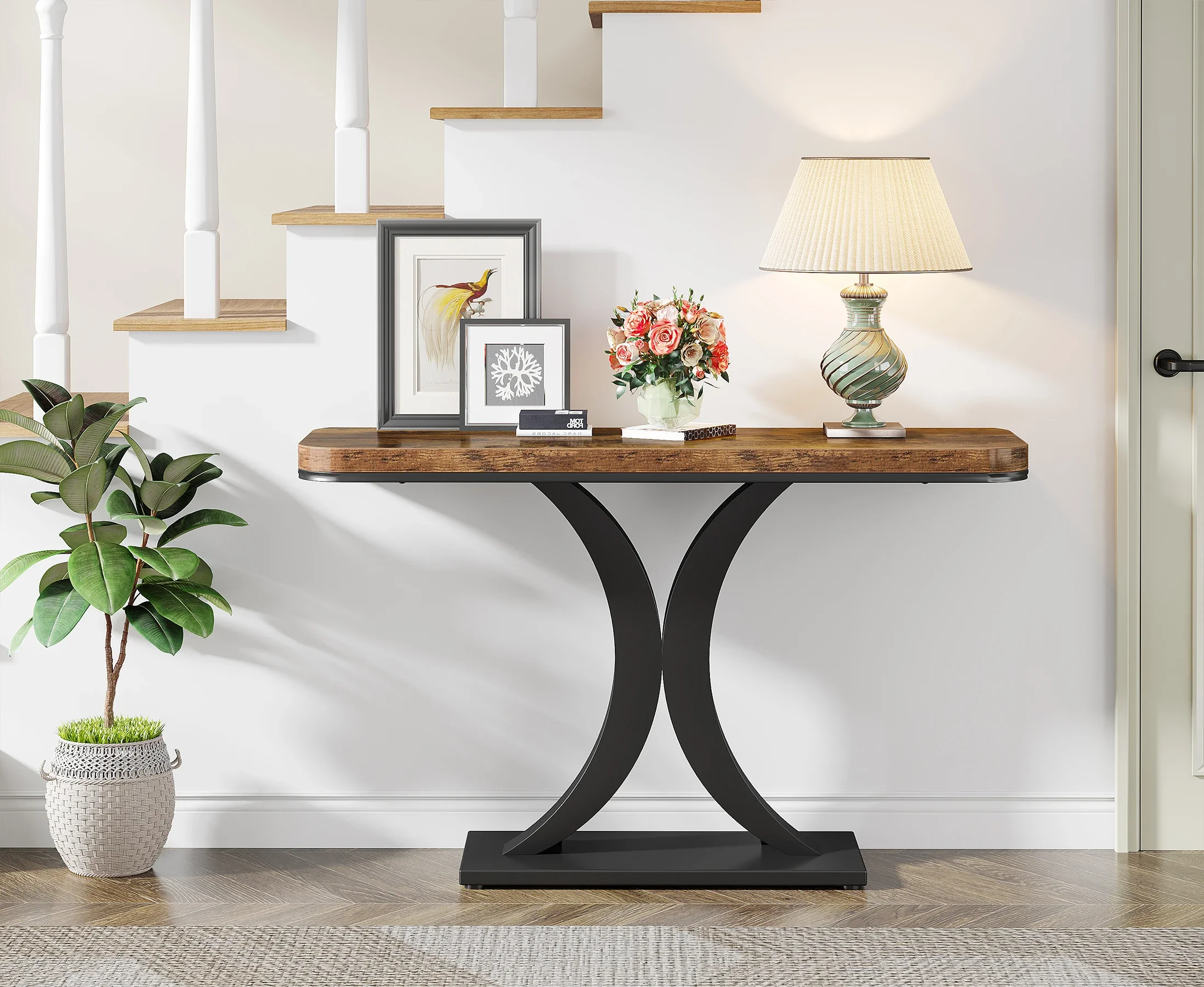 Tribesigns Industrial Console Table, 40 inch Narrow Entryway Foyer Table with Geometric Base, Rustic Hallway Accent Table