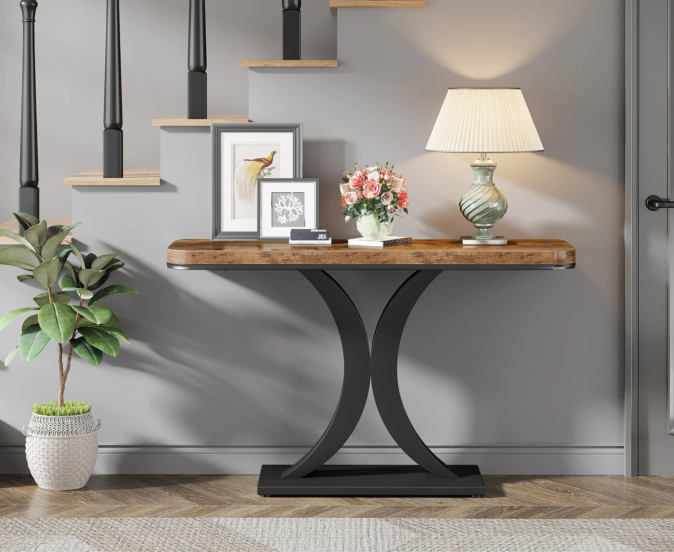 Tribesigns Industrial Console Table, 40 inch Narrow Entryway Foyer Table with Geometric Base, Rustic Hallway Accent Table