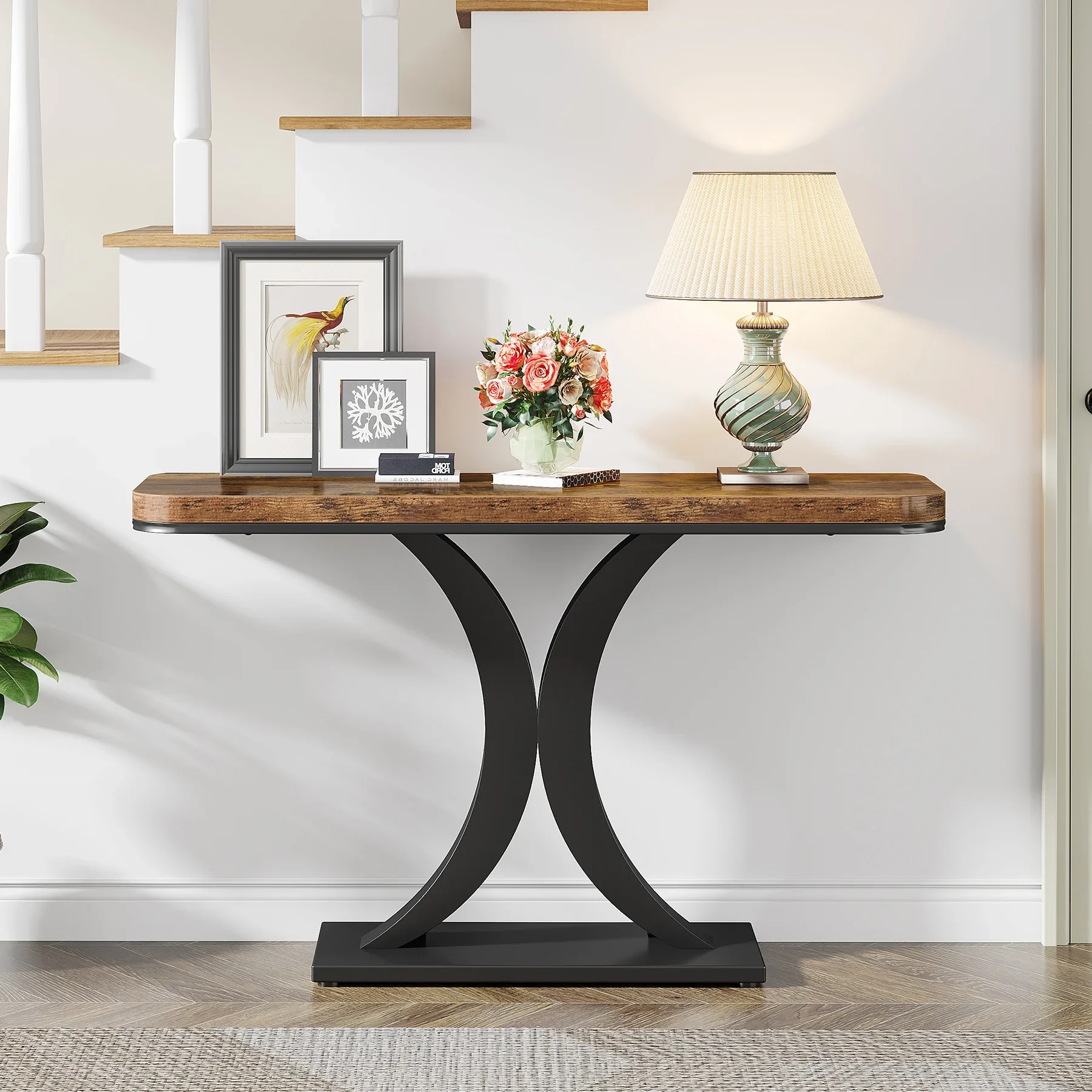 Tribesigns Industrial Console Table, 40 inch Narrow Entryway Foyer Table with Geometric Base, Rustic Hallway Accent Table