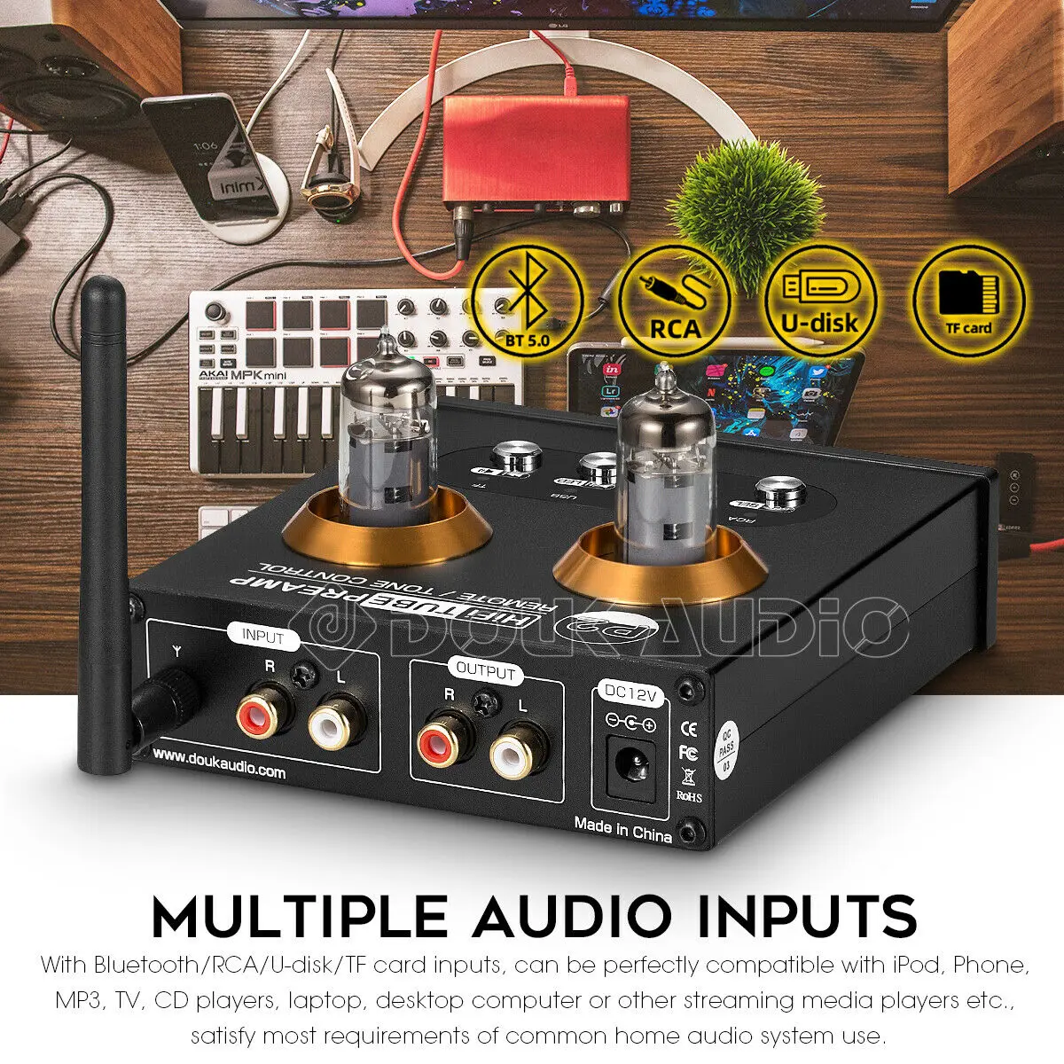 Nobsound Mini Bluetooth 5.0 Vacuum Tube Preamp HiFi Stereo Receiver USB Player Audio Headphone Amplifier