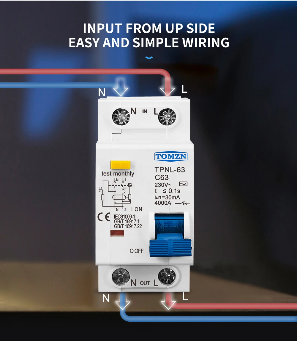 TOMZN TPNL DPNL 230V 1P+N Residual Current Circuit Breaker With Over And Short Current Leakage Protection RCBO MCB