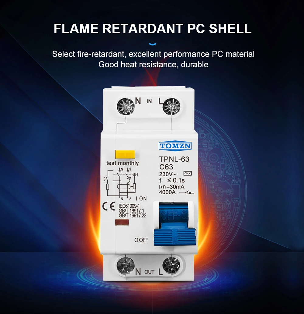 TOMZN TPNL DPNL 230V 1P+N Residual Current Circuit Breaker With Over And Short Current Leakage Protection RCBO MCB