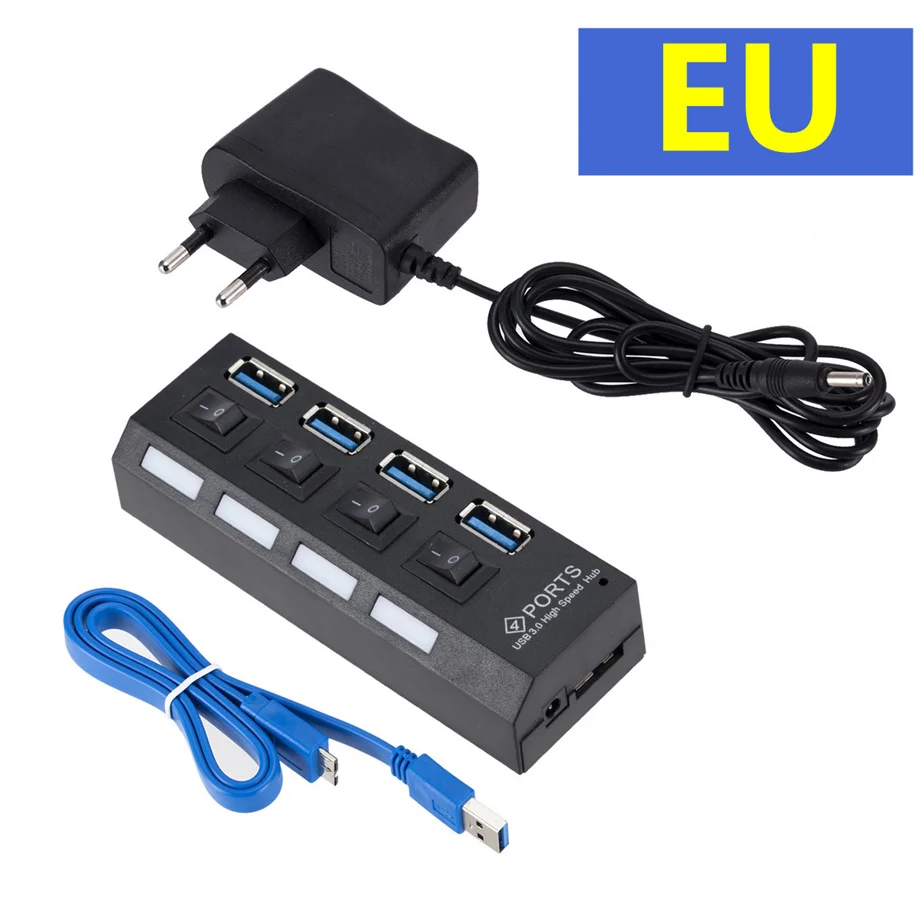 Mini USB HUB 3.0 Super Speed 5Gbps usb3.0 4 Ports HUB Portable Micro USB 3.0 HUB Splitter With External Power Adapter For PC Acc