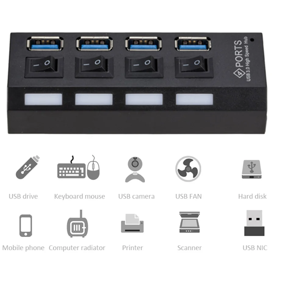 Mini USB HUB 3.0 Super Speed 5Gbps usb3.0 4 Ports HUB Portable Micro USB 3.0 HUB Splitter With External Power Adapter For PC Acc