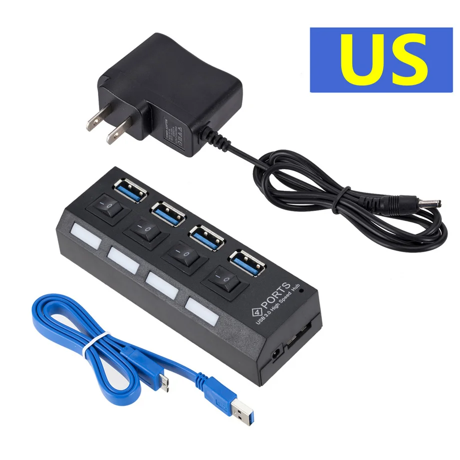 Mini USB HUB 3.0 Super Speed 5Gbps usb3.0 4 Ports HUB Portable Micro USB 3.0 HUB Splitter With External Power Adapter For PC Acc