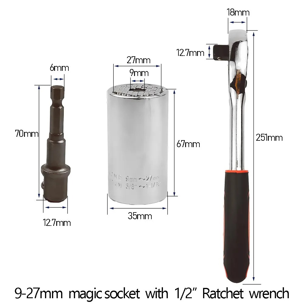 Onnfang 7-19/11-32mm Universal Ratchet Wrench Universal Socket Head, Household Socket Power/Hand Tool Wrench