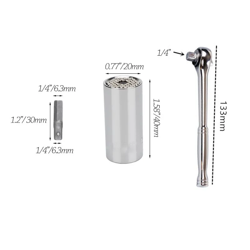 Onnfang 7-19/11-32mm Universal Ratchet Wrench Universal Socket Head, Household Socket Power/Hand Tool Wrench