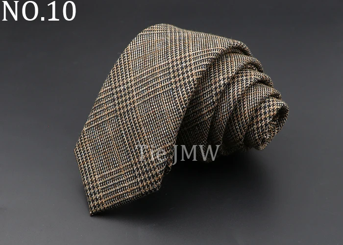 Mens Ties 6cm Classic Cotton Handmade Skinny Grey Plaid Neckties Striped Narrow Collar Slim Cashmere Casual Tie Accessories Gift