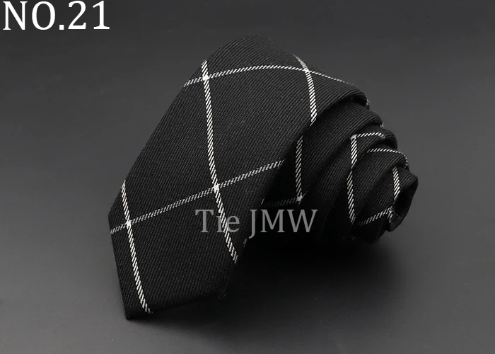 Mens Ties 6cm Classic Cotton Handmade Skinny Grey Plaid Neckties Striped Narrow Collar Slim Cashmere Casual Tie Accessories Gift
