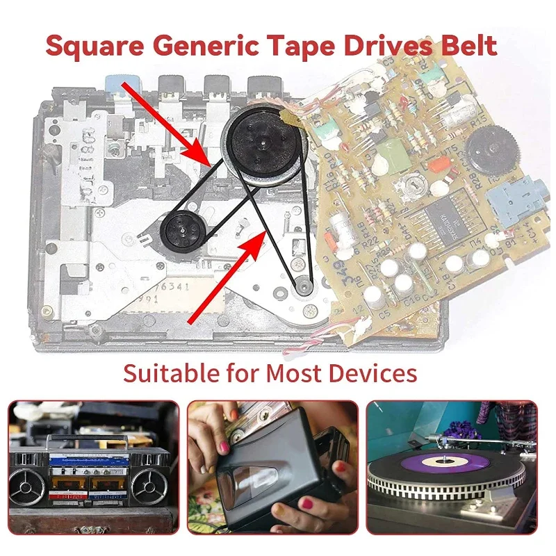 30-120mm Universal Mix Cassette Tape Universal Machine Belts Assorted Common Square Rubber Belt for Recorders Walkman DVD Drive