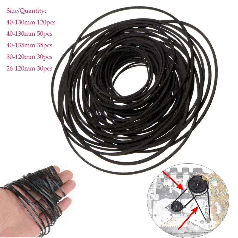 30-120mm Universal Mix Cassette Tape Universal Machine Belts Assorted Common Square Rubber Belt for Recorders Walkman DVD Drive