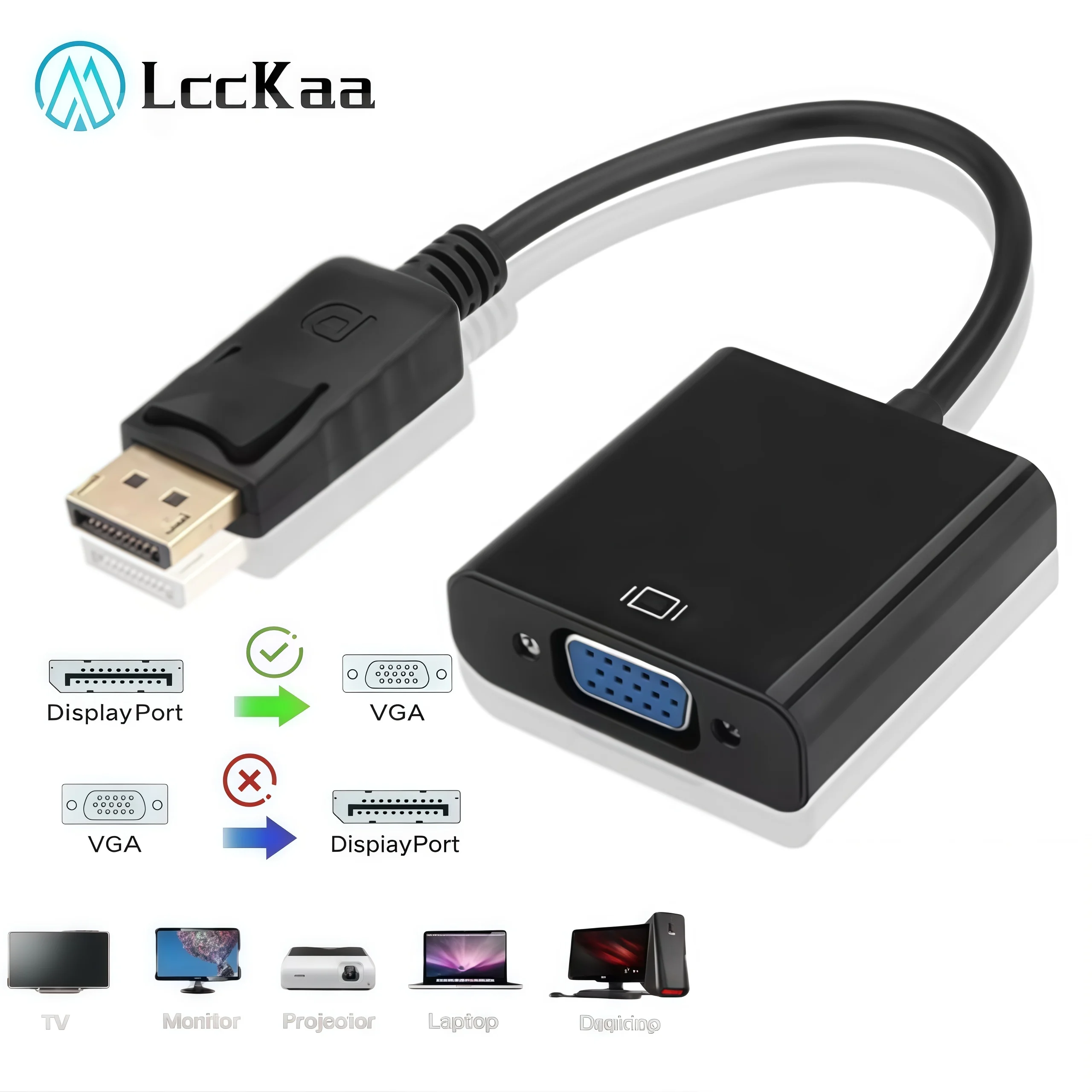 LccKaa DisplayPort Display Port DP to VGA Adapter Cable Male to Female Converter for PC Computer Laptop HDTV Monitor Projector