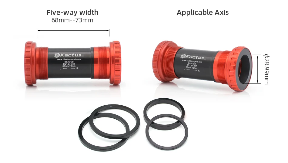KACTUS Bicycle Bottom Bracket BSA Thread Kit Road MTB Bike Frame 68/73 Axis 24/22 and 29/30mm Fit for Shimano/SRAM GXP Crankset