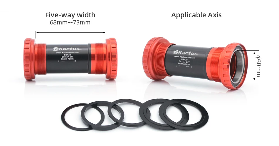 KACTUS Bicycle Bottom Bracket BSA Thread Kit Road MTB Bike Frame 68/73 Axis 24/22 and 29/30mm Fit for Shimano/SRAM GXP Crankset