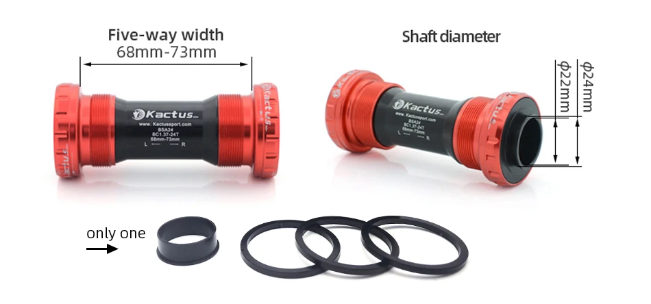 KACTUS Bicycle Bottom Bracket BSA Thread Kit Road MTB Bike Frame 68/73 Axis 24/22 and 29/30mm Fit for Shimano/SRAM GXP Crankset
