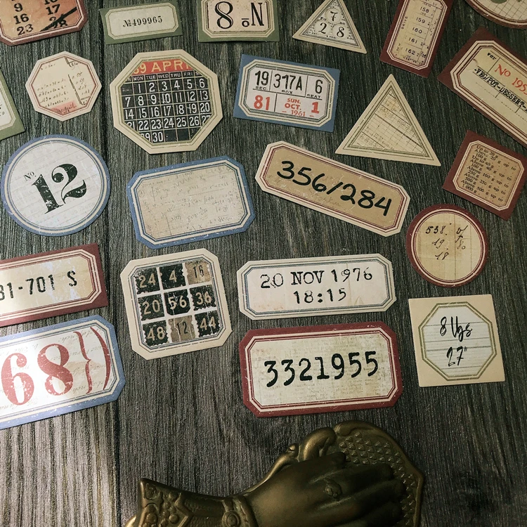 31Pcs Tim Holtz Style Number Junk Journal Label Vintage Stickers Retro DIY Album Planner Scrapbooking Material Craft Stickers