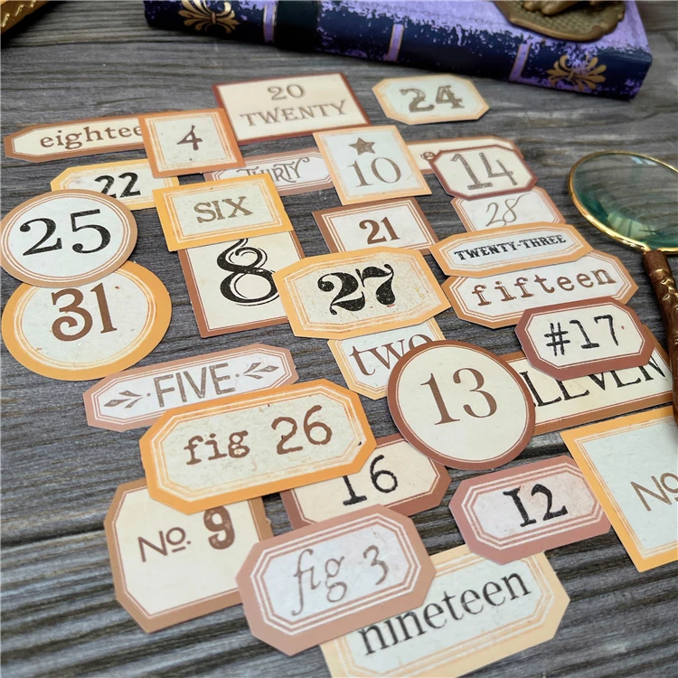 31Pcs Tim Holtz Style Number Junk Journal Label Vintage Stickers Retro DIY Album Planner Scrapbooking Material Craft Stickers