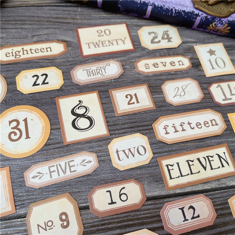 31Pcs Tim Holtz Style Number Junk Journal Label Vintage Stickers Retro DIY Album Planner Scrapbooking Material Craft Stickers