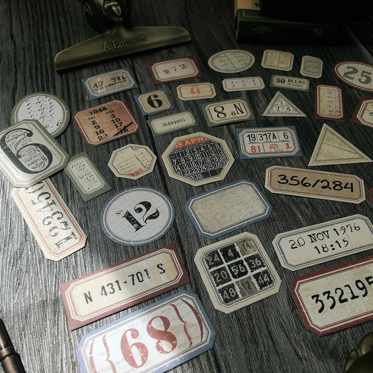 31Pcs Tim Holtz Style Number Junk Journal Label Vintage Stickers Retro DIY Album Planner Scrapbooking Material Craft Stickers