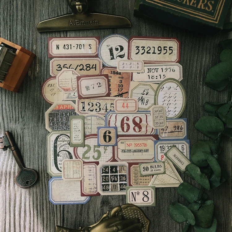 31Pcs Tim Holtz Style Number Junk Journal Label Vintage Stickers Retro DIY Album Planner Scrapbooking Material Craft Stickers