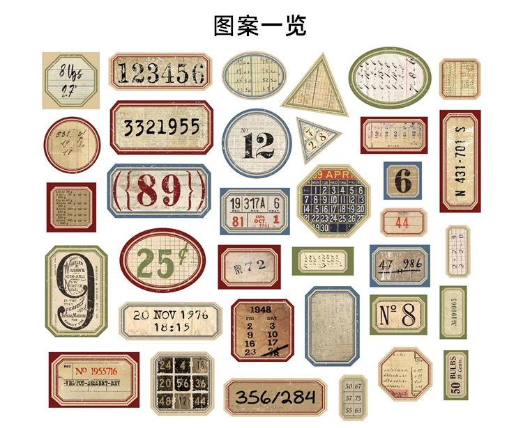 31Pcs Tim Holtz Style Number Junk Journal Label Vintage Stickers Retro DIY Album Planner Scrapbooking Material Craft Stickers