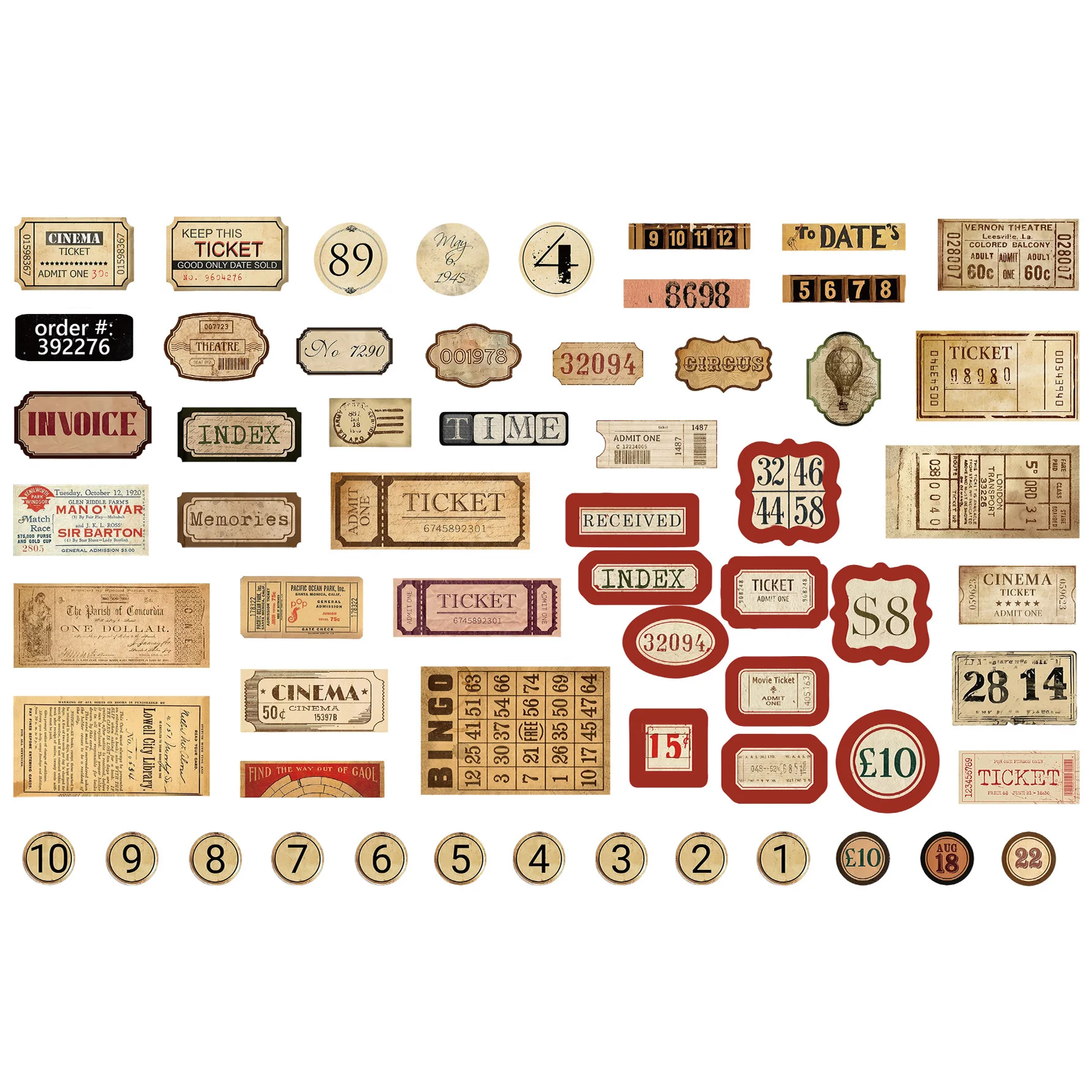 31Pcs Tim Holtz Style Number Junk Journal Label Vintage Stickers Retro DIY Album Planner Scrapbooking Material Craft Stickers