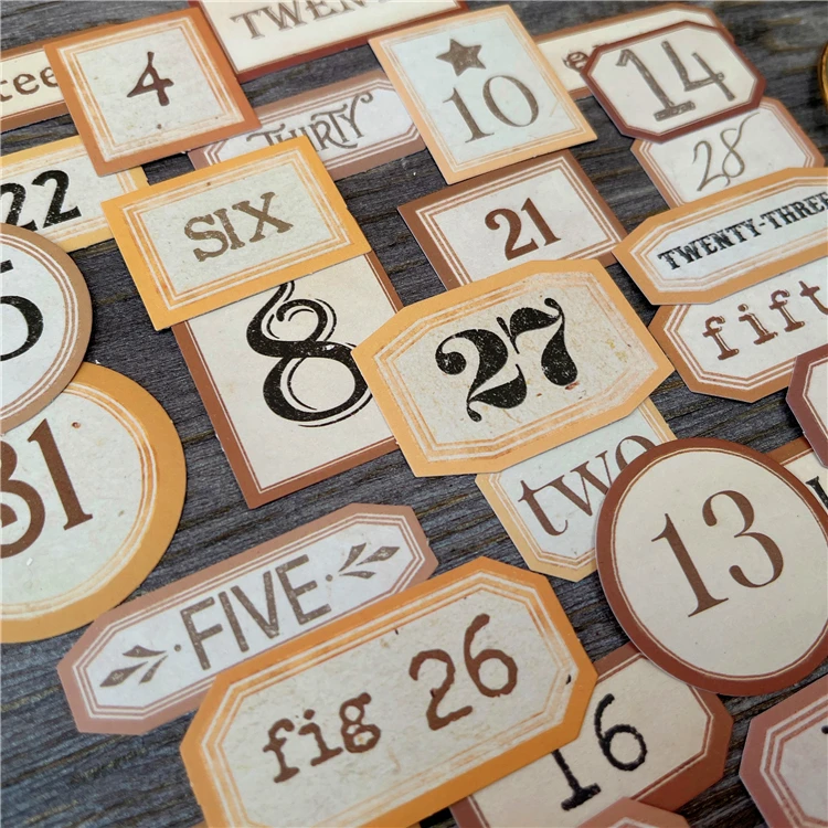 31Pcs Tim Holtz Style Number Junk Journal Label Vintage Stickers Retro DIY Album Planner Scrapbooking Material Craft Stickers