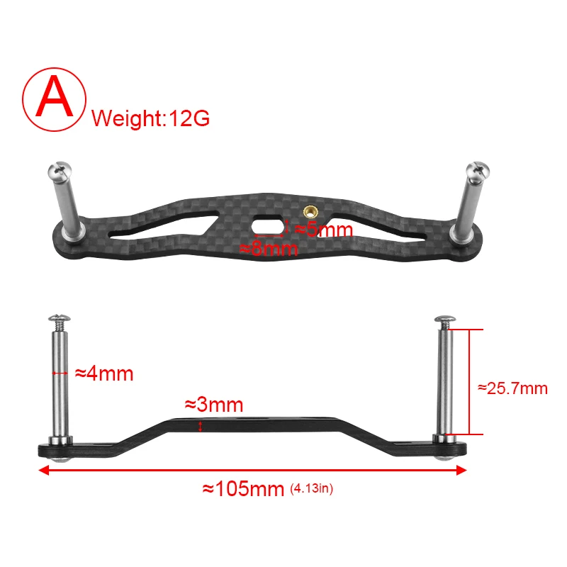 EKFAN 105MM 120MM 130MM 140MM 8*5MM Holes Carbon Fiber Fishing Left Right Handle For Dawa Bait Casting Reel Handles DIY Parts