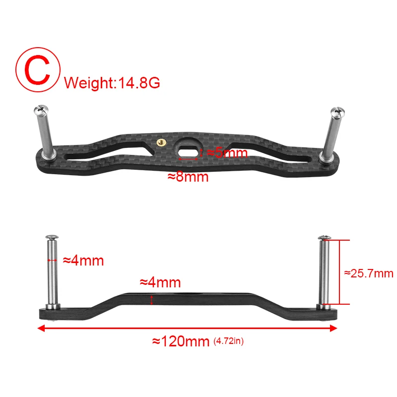 EKFAN 105MM 120MM 130MM 140MM 8*5MM Holes Carbon Fiber Fishing Left Right Handle For Dawa Bait Casting Reel Handles DIY Parts