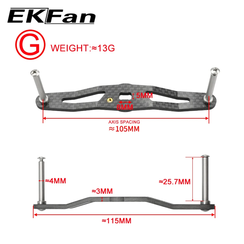 EKFAN 105MM 120MM 130MM 140MM 8*5MM Holes Carbon Fiber Fishing Left Right Handle For Dawa Bait Casting Reel Handles DIY Parts