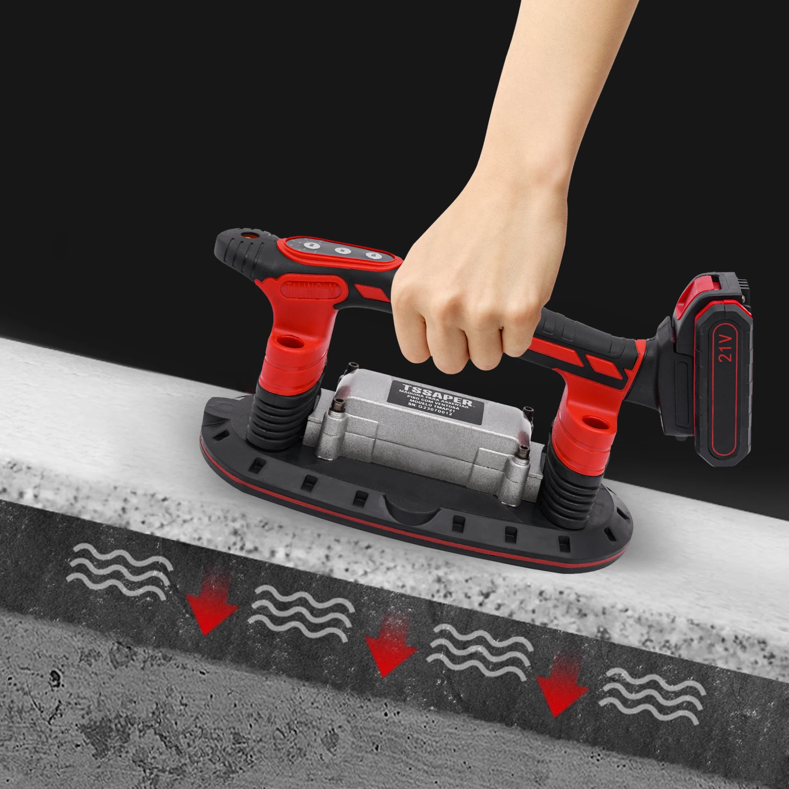 Tile Vibration Tool with Suction Cup, 21V 2000mAh Handheld Tool Vibrator, 6 Speeds Adjustable Tile Installation Machine 28000r/m