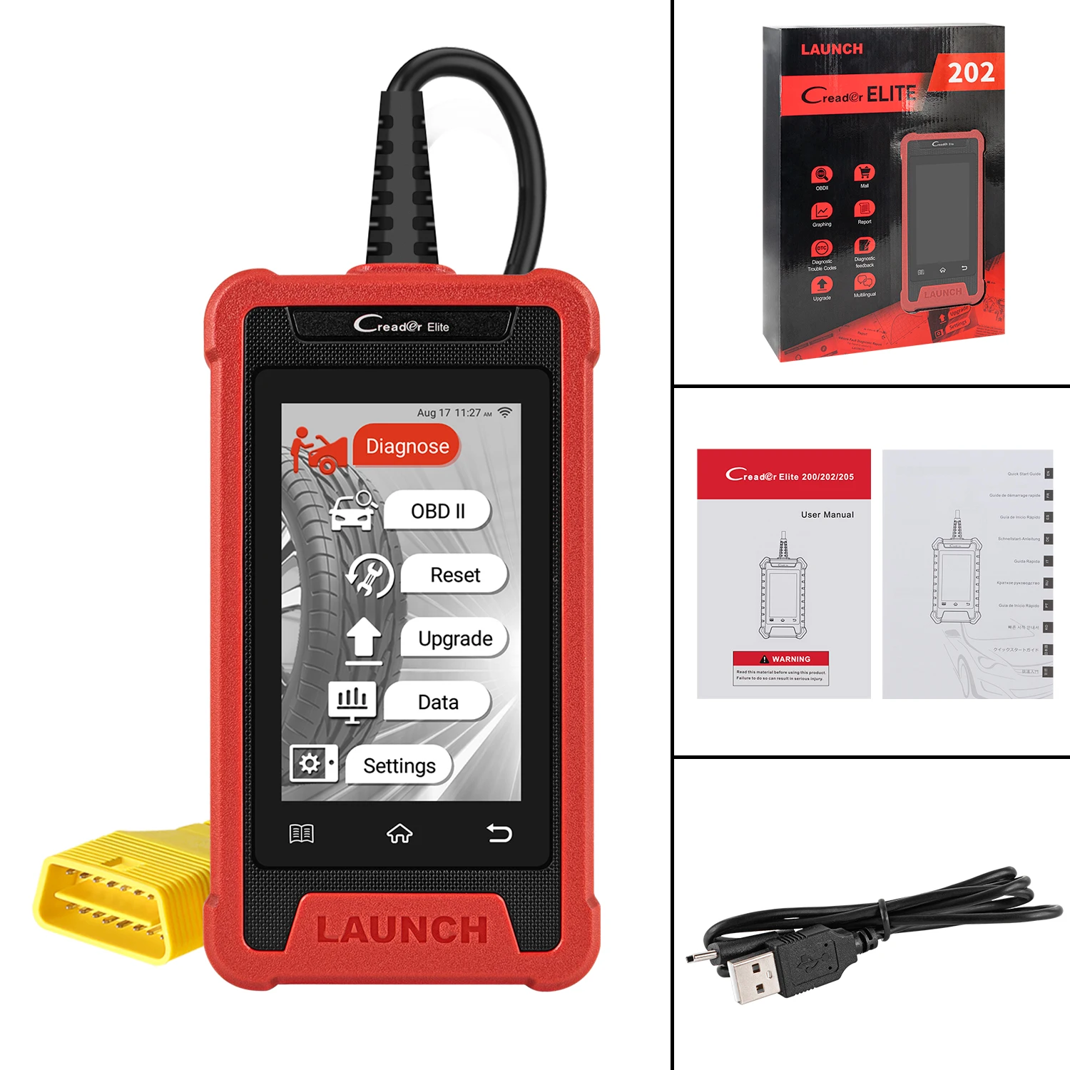 LAUNCH X431 Creader Elite CRE202 OBD2 Diagnostic Tools 2 Systems ABS SRS Diagnoses 2 Resets EOBD Scanner Lifetime Free Update