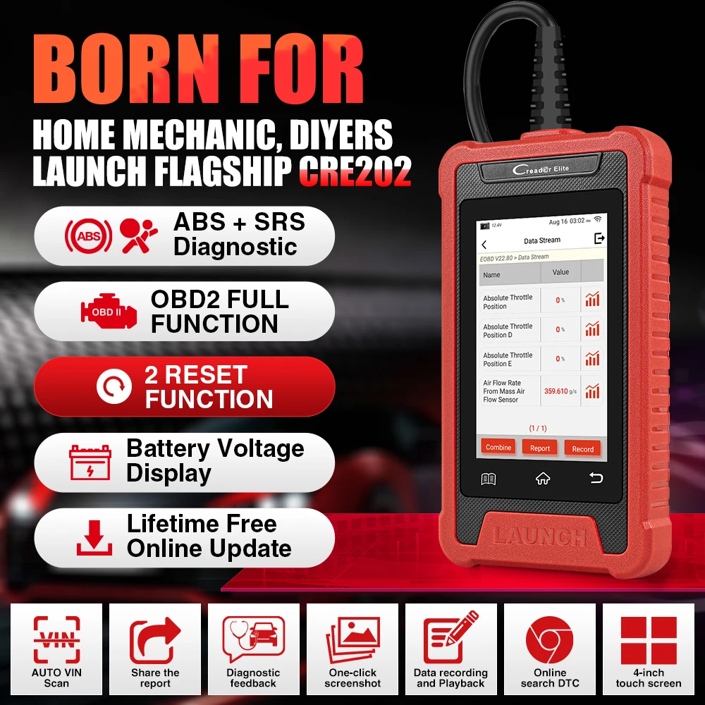 LAUNCH X431 Creader Elite CRE202 OBD2 Diagnostic Tools 2 Systems ABS SRS Diagnoses 2 Resets EOBD Scanner Lifetime Free Update
