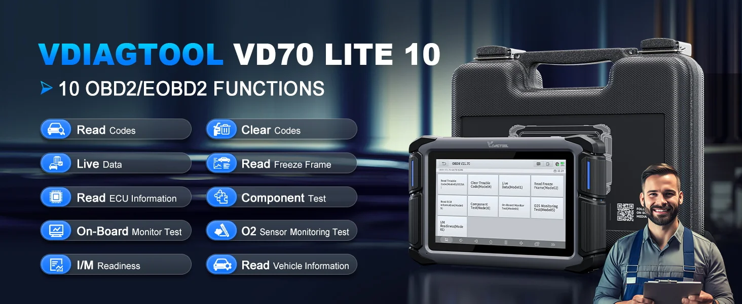 VDIAGTOOL VD70 Lite OBD2 Automotive Scanner Bi-Directional Car Diagnostic Key Tool Programmer with 31+Reset DOIP Free Updates