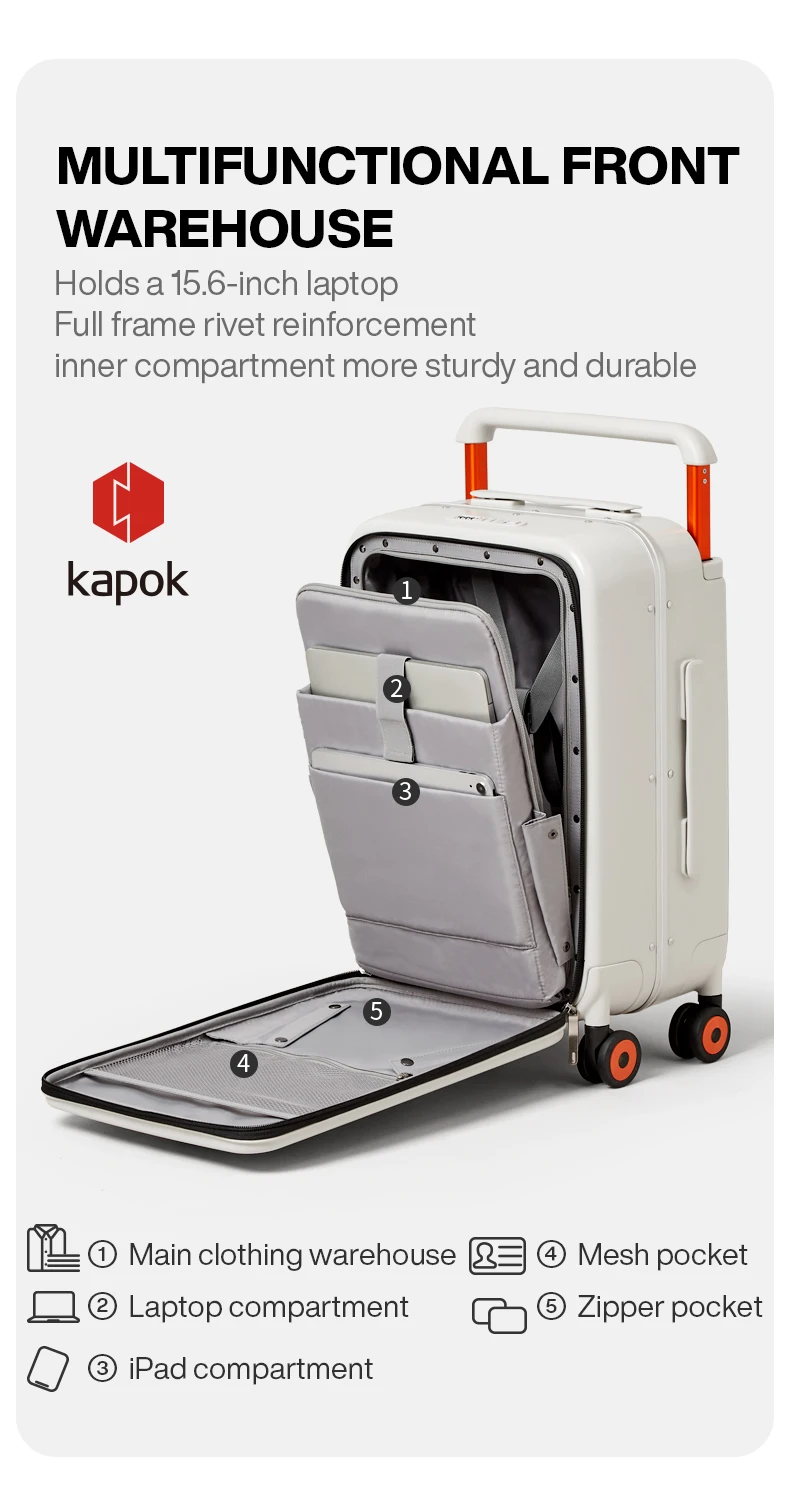 Mixi 2026 New Design Wide Handle Suitcase Men Carry-On Luggage Women Travel Trolley Case 20 Inch Cabin PC Aluminum Frame M9275
