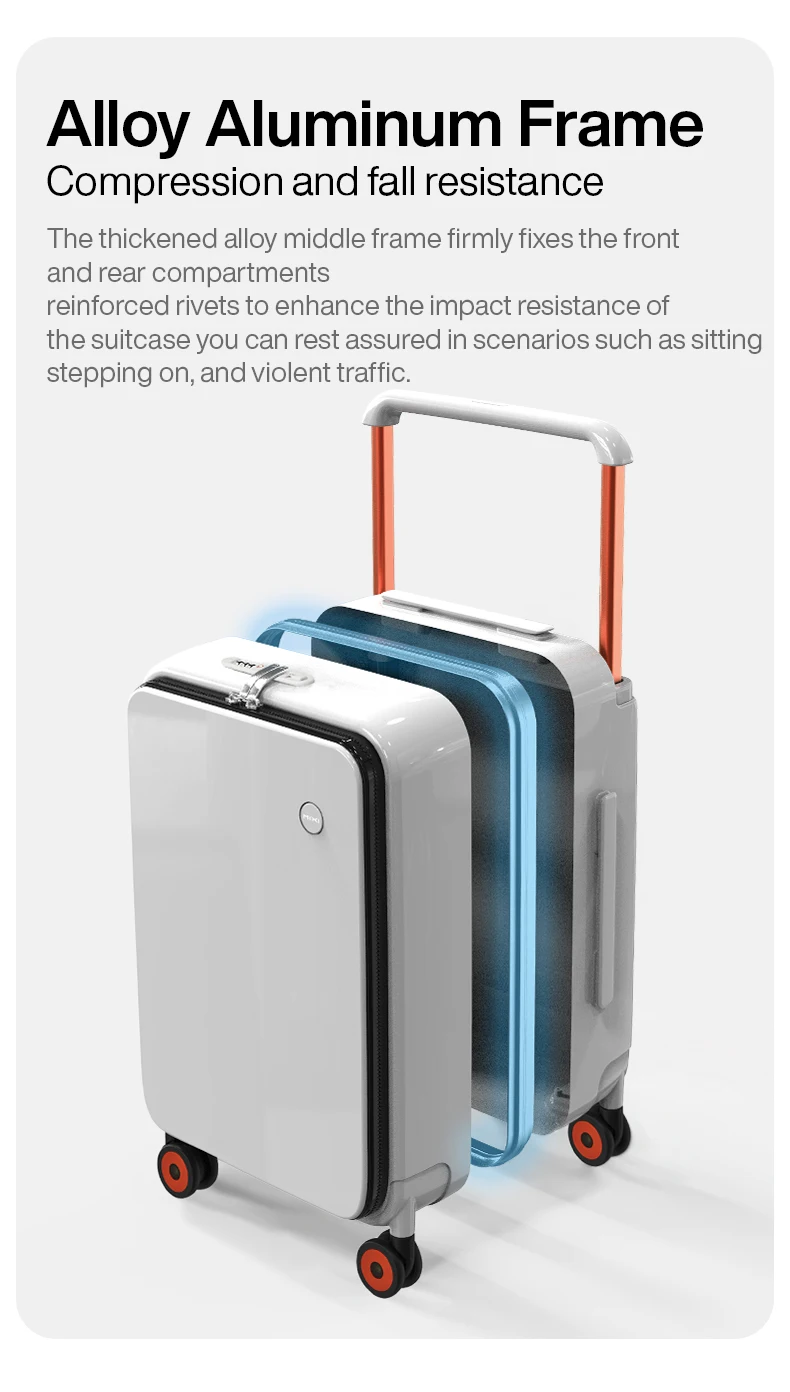 Mixi 2026 New Design Wide Handle Suitcase Men Carry-On Luggage Women Travel Trolley Case 20 Inch Cabin PC Aluminum Frame M9275